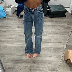 Zara Medium Wash High Rise Distressed Jeans